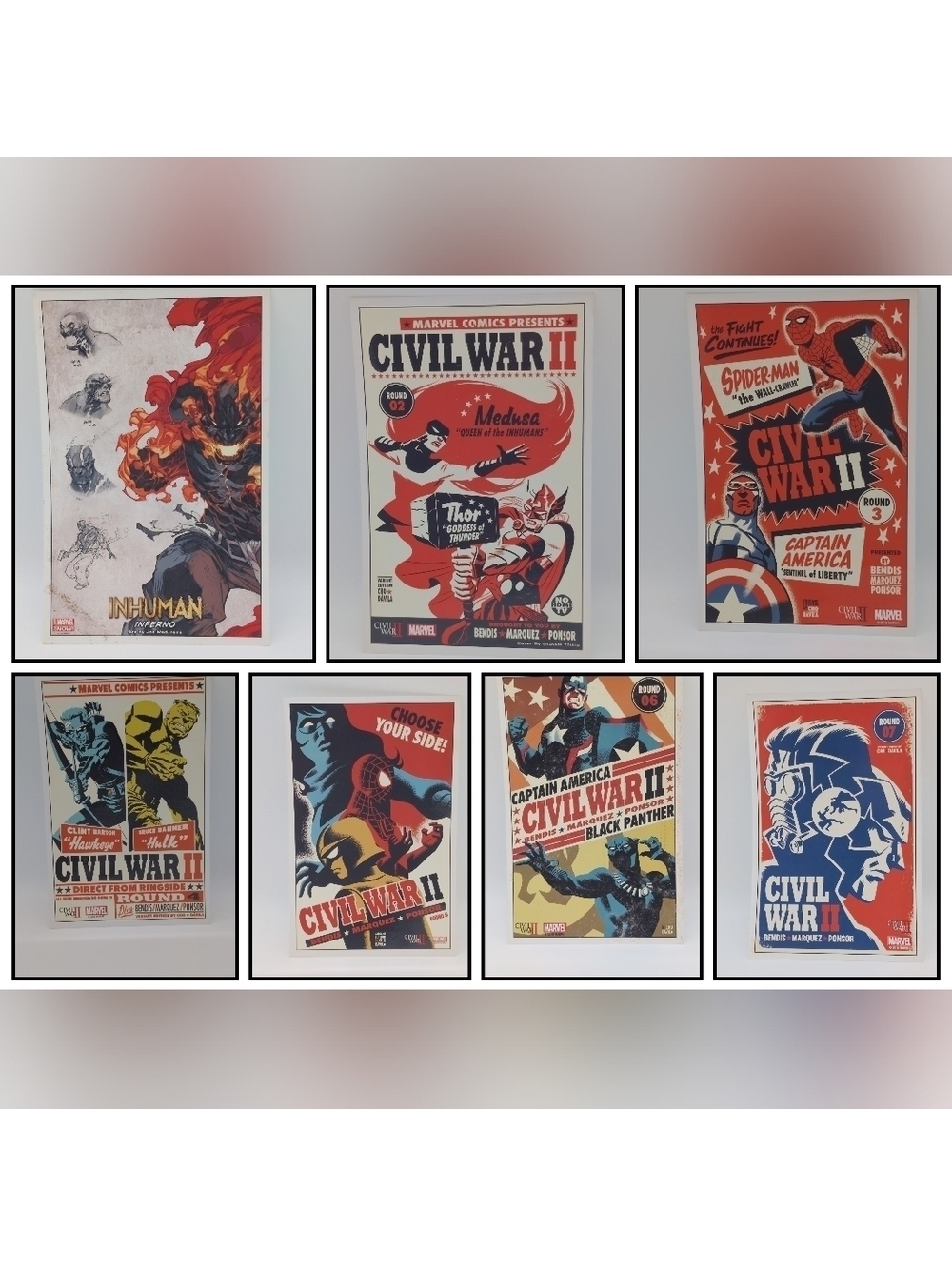 Marvel Comics Civil War II Art Prints Set Of 7 With Inhuman Inferno